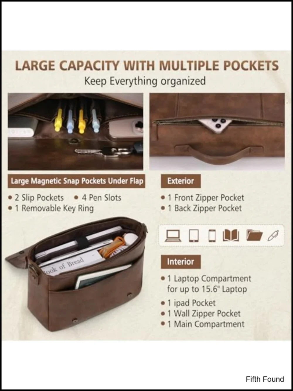 Premium PU Leather Messenger Bag for 15.6